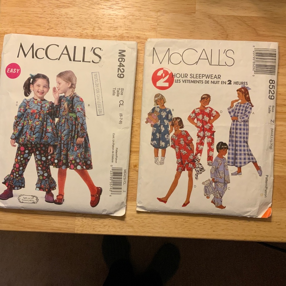 2 McCall’s Patterns Dress Set and Sleepwear